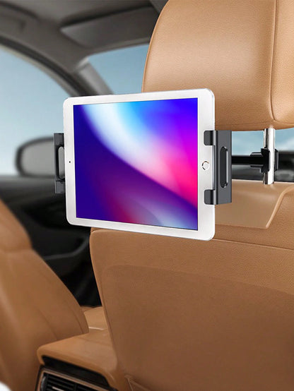 1pc Upgraded Car Headrest Mount Tablet & Phone Holder, 360 Degree Rotation, Extendable & Retractable Stand, Black