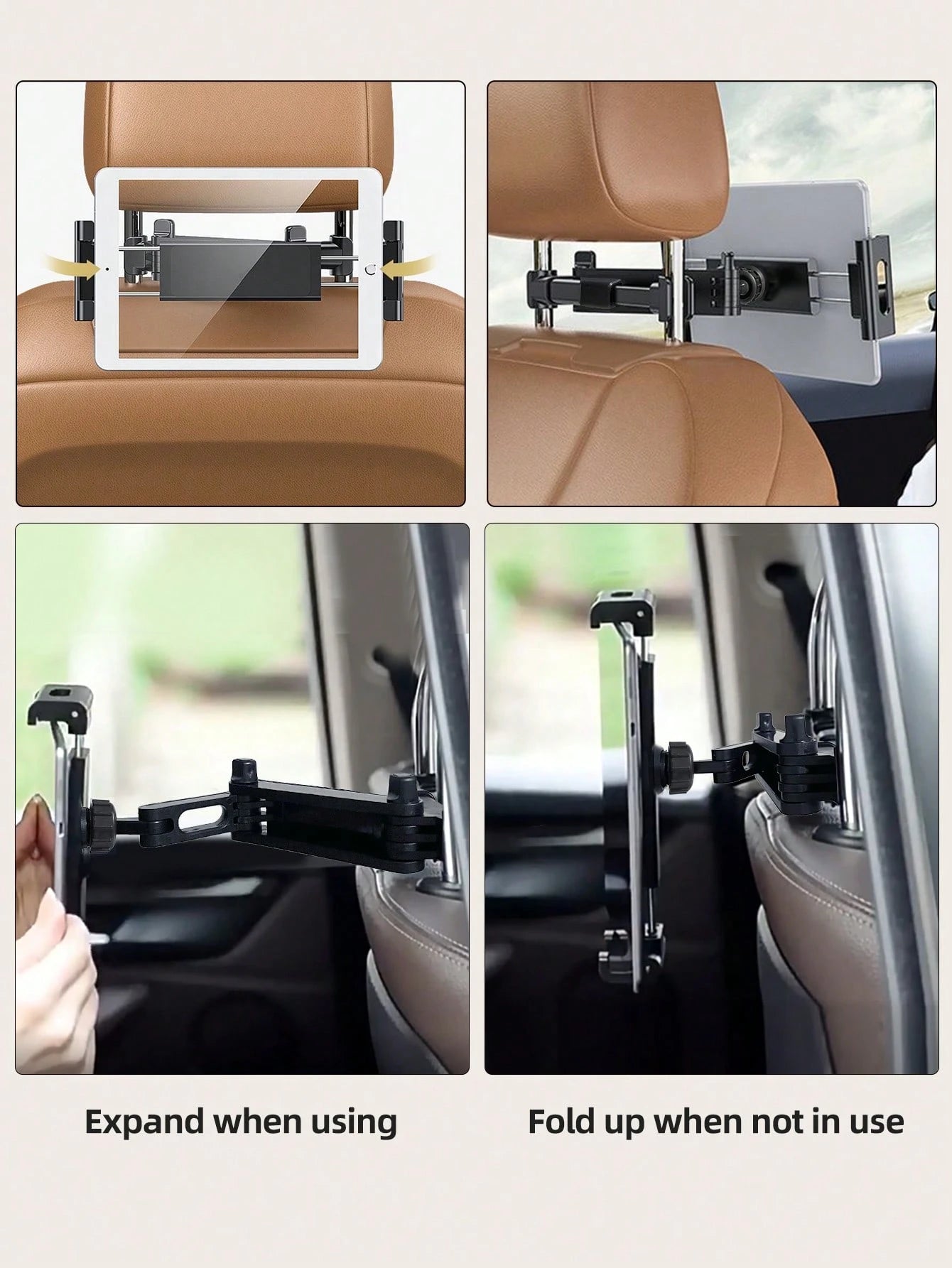 1pc Upgraded Car Headrest Mount Tablet & Phone Holder, 360 Degree Rotation, Extendable & Retractable Stand, Black