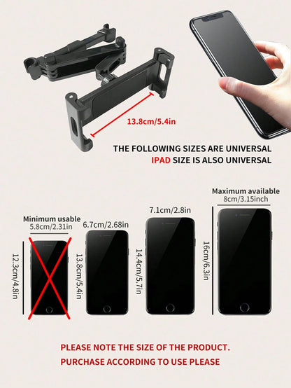 1pc Upgraded Car Headrest Mount Tablet & Phone Holder, 360 Degree Rotation, Extendable & Retractable Stand, Black