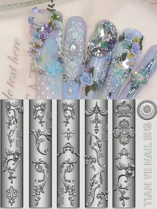 1pc Vintage Embossed Floral Nail Art Mold, French Rococo Baroque 3D Carved Silicone Mold, Suitable For Elegant Floral Vine Nail Decoration