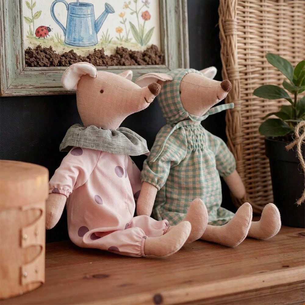 1pc Vintage Handmade Plush Mouse Doll, Cute Stuffed Mouse Doll, Suitable For Nursery Decor, Baby Shower, Kids Room Decoration