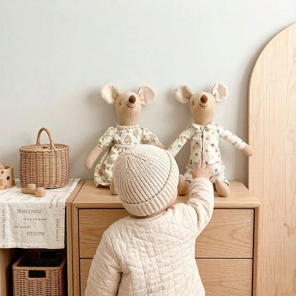 1pc Vintage Handmade Plush Mouse Doll, Cute Stuffed Mouse Doll, Suitable For Nursery Decor, Baby Shower, Kids Room Decoration