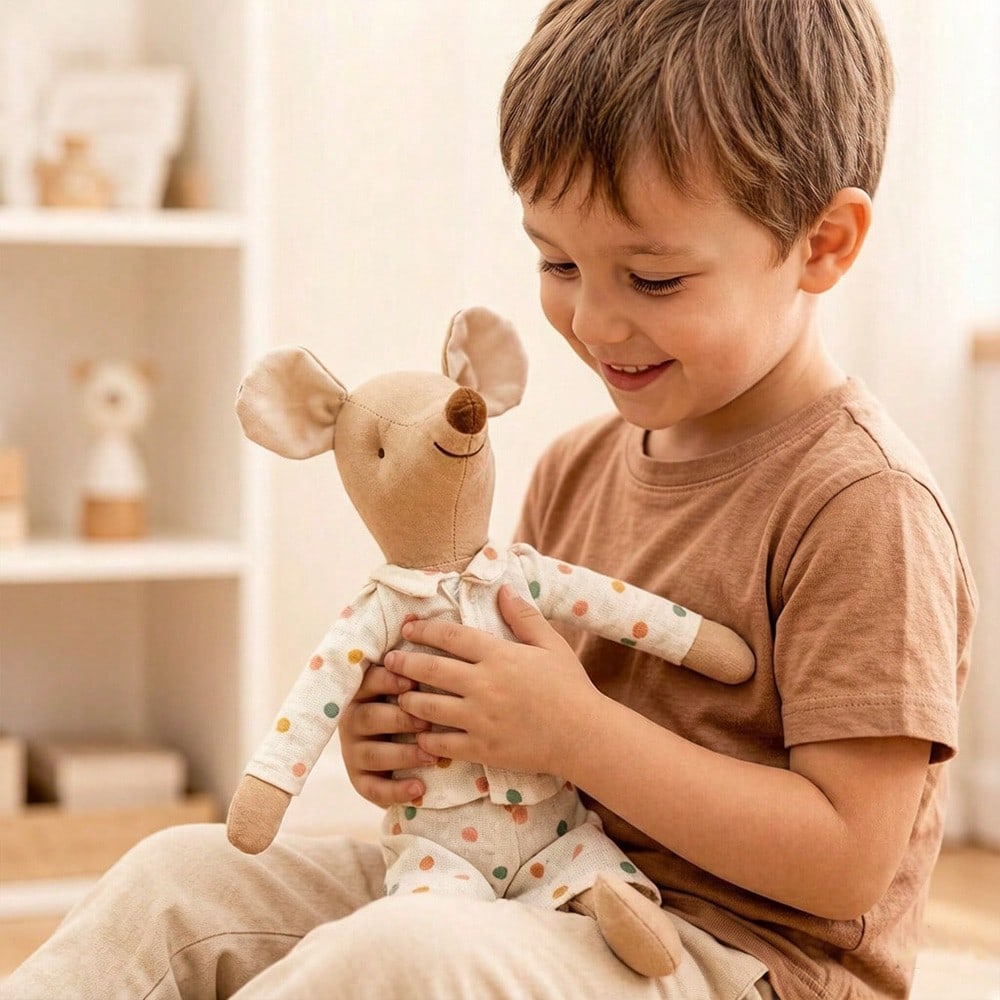 1pc Vintage Handmade Plush Mouse Doll, Cute Stuffed Mouse Doll, Suitable For Nursery Decor, Baby Shower, Kids Room Decoration