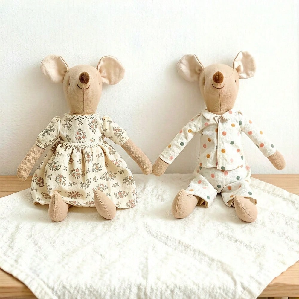 1pc Vintage Handmade Plush Mouse Doll, Cute Stuffed Mouse Doll, Suitable For Nursery Decor, Baby Shower, Kids Room Decoration