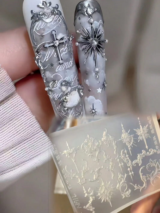 1pc Vintage Scroll Pattern French Baroque Frame 3D Embossed Nail Art Silicone Mold