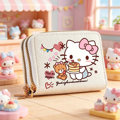 1PC [Wallet]New Sanrio Hello Kitty Cartoon Print Accordion Card Holder Coin Purse, Double Layer Zipper Wallet, Large Capacity PU Coin Purse, Fashion Card Holder Multi-Function Card Wallet, Sanrio Char