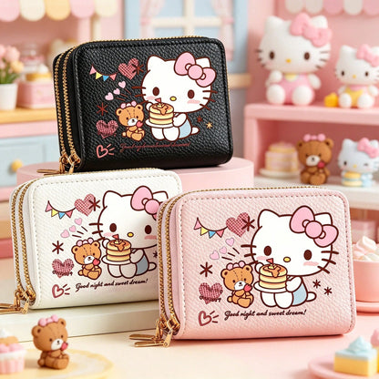 1PC [Wallet]New Sanrio Hello Kitty Cartoon Print Accordion Card Holder Coin Purse, Double Layer Zipper Wallet, Large Capacity PU Coin Purse, Fashion Card Holder Multi-Function Card Wallet, Sanrio Char