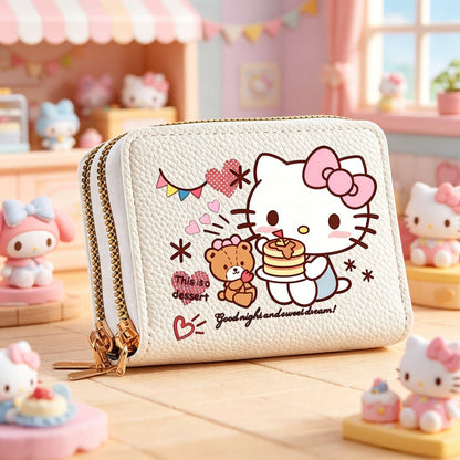 1PC [Wallet]New Sanrio Hello Kitty Cartoon Print Accordion Card Holder Coin Purse, Double Layer Zipper Wallet, Large Capacity PU Coin Purse, Fashion Card Holder Multi-Function Card Wallet, Sanrio Char