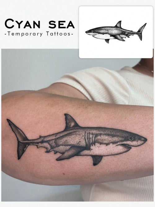 1pc Waterproof Temporary Tattoo Sticker, Classic Cool Shark Design, PVC Material, Sweat-Proof, Suitable For Fashionable Men Daily Use