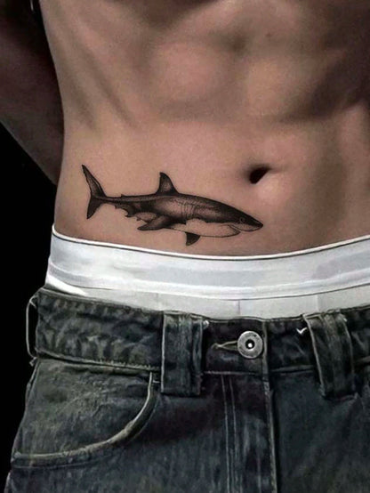 1pc Waterproof Temporary Tattoo Sticker, Classic Cool Shark Design, PVC Material, Sweat-Proof, Suitable For Fashionable Men Daily Use