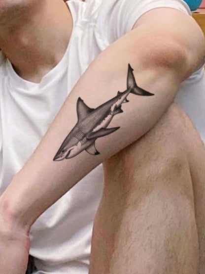 1pc Waterproof Temporary Tattoo Sticker, Classic Cool Shark Design, PVC Material, Sweat-Proof, Suitable For Fashionable Men Daily Use