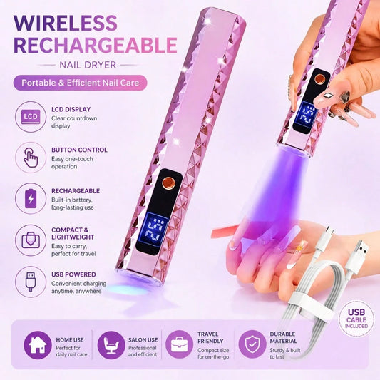 1pc Wireless Rechargeable Nail Dryer With LCD Display & Button Control, Portable USB Nail Care Device For Home Use, Compact Manicure & Pedicure Dryer, Lightweight And Compact Design