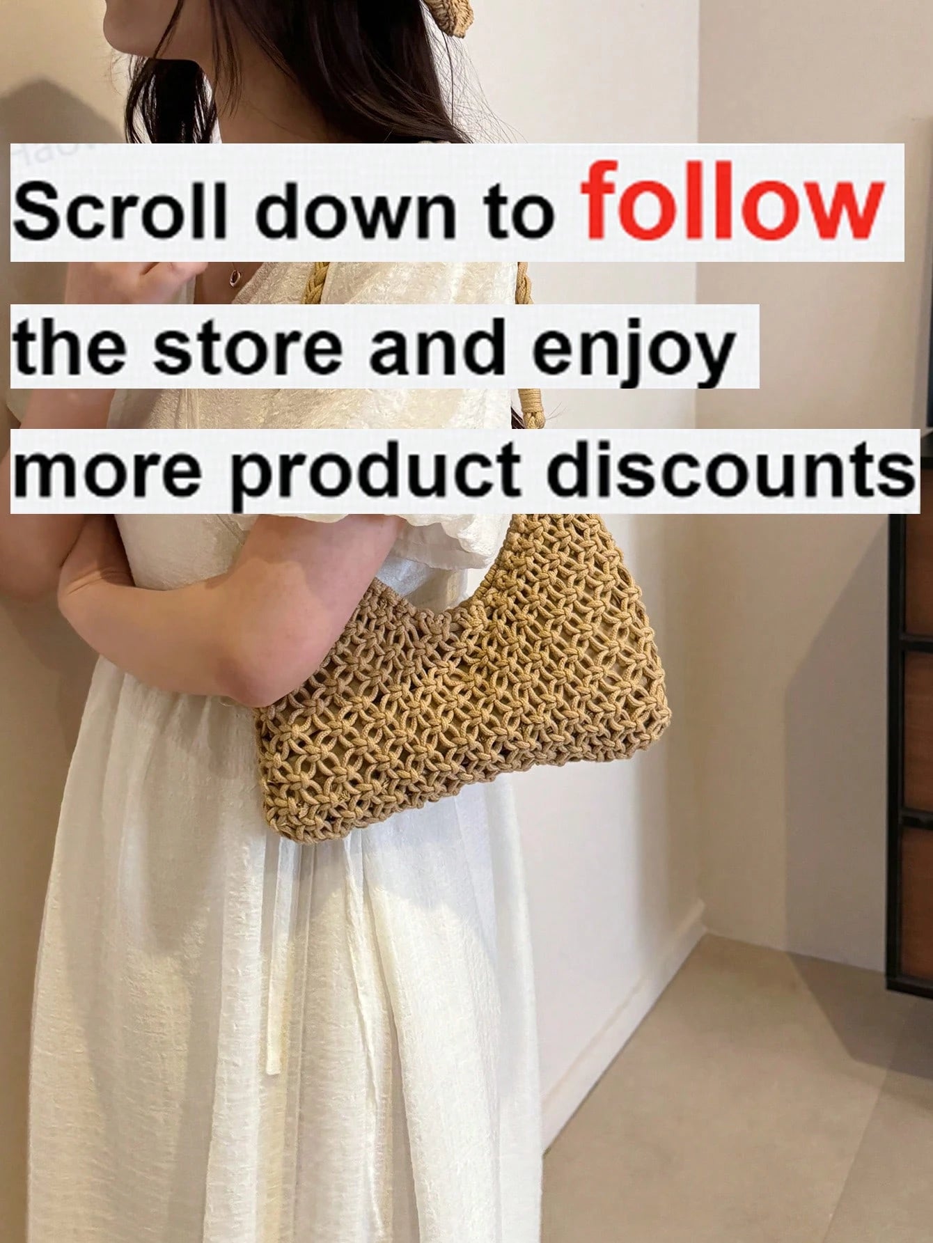 1pc Women's Solid Color Crochet Crescent Moon Shoulder Bag, Zipper Closure, Fashionable For Spring/Summer Casual, Commuting, Shopping, Vacation, Gift