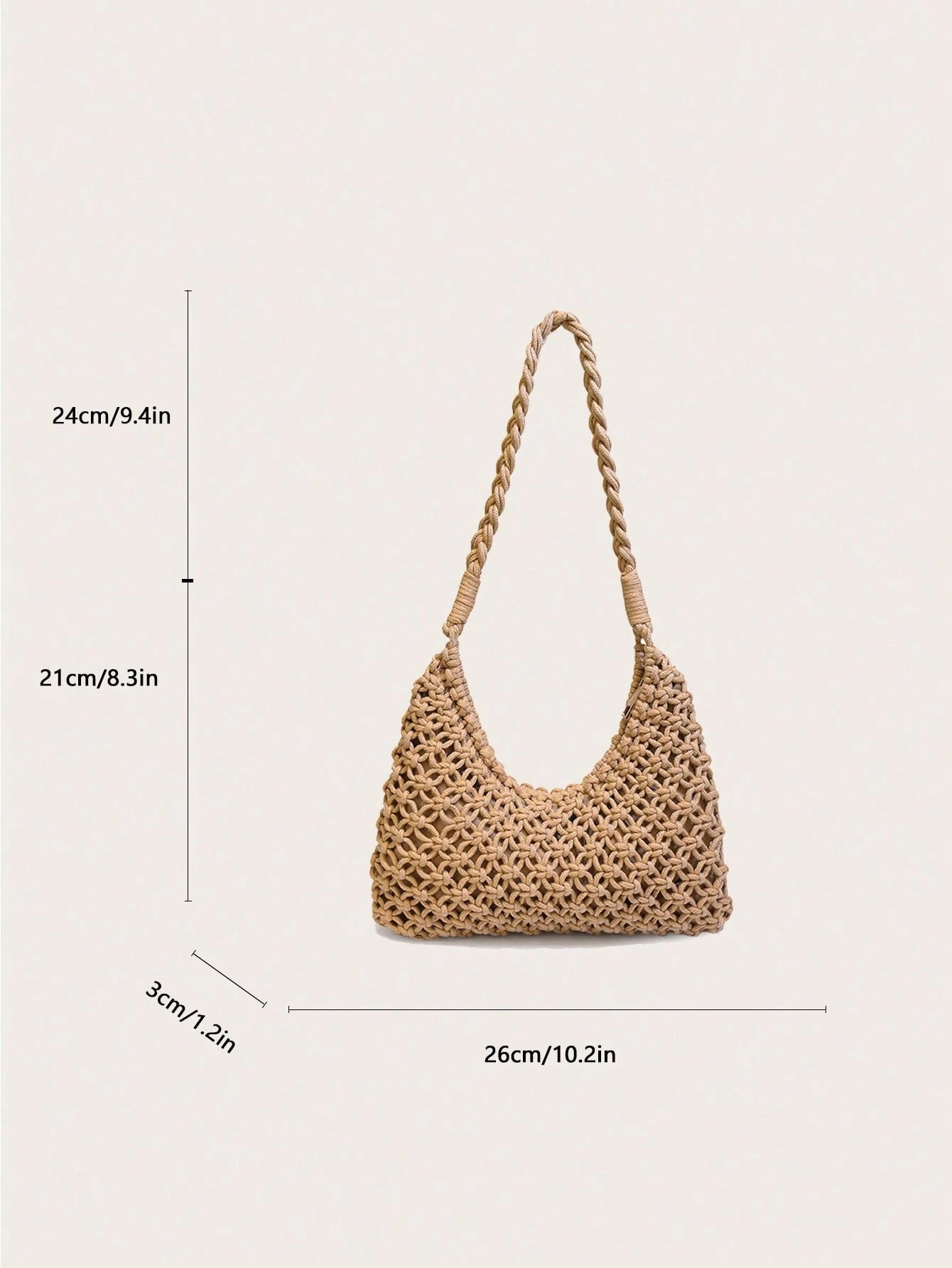 1pc Women's Solid Color Crochet Crescent Moon Shoulder Bag, Zipper Closure, Fashionable For Spring/Summer Casual, Commuting, Shopping, Vacation, Gift
