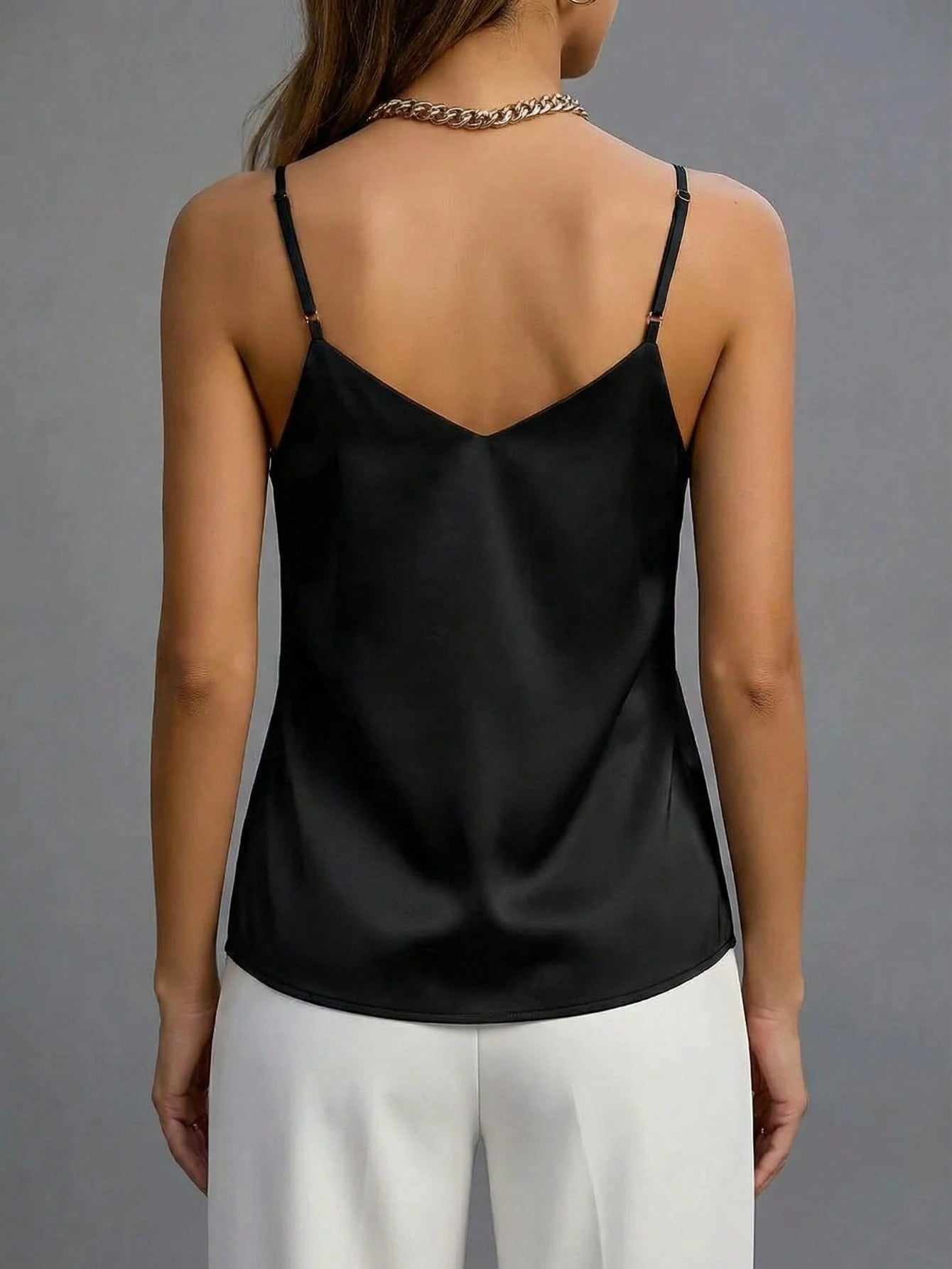 1pc Women's Summer Sleeveless Satin Camisole Shirt, Elegant Fashion Backless Tank Top, Suitable For Summer, Casual, Office, Party, Daily Wear White, Quiet Luxury