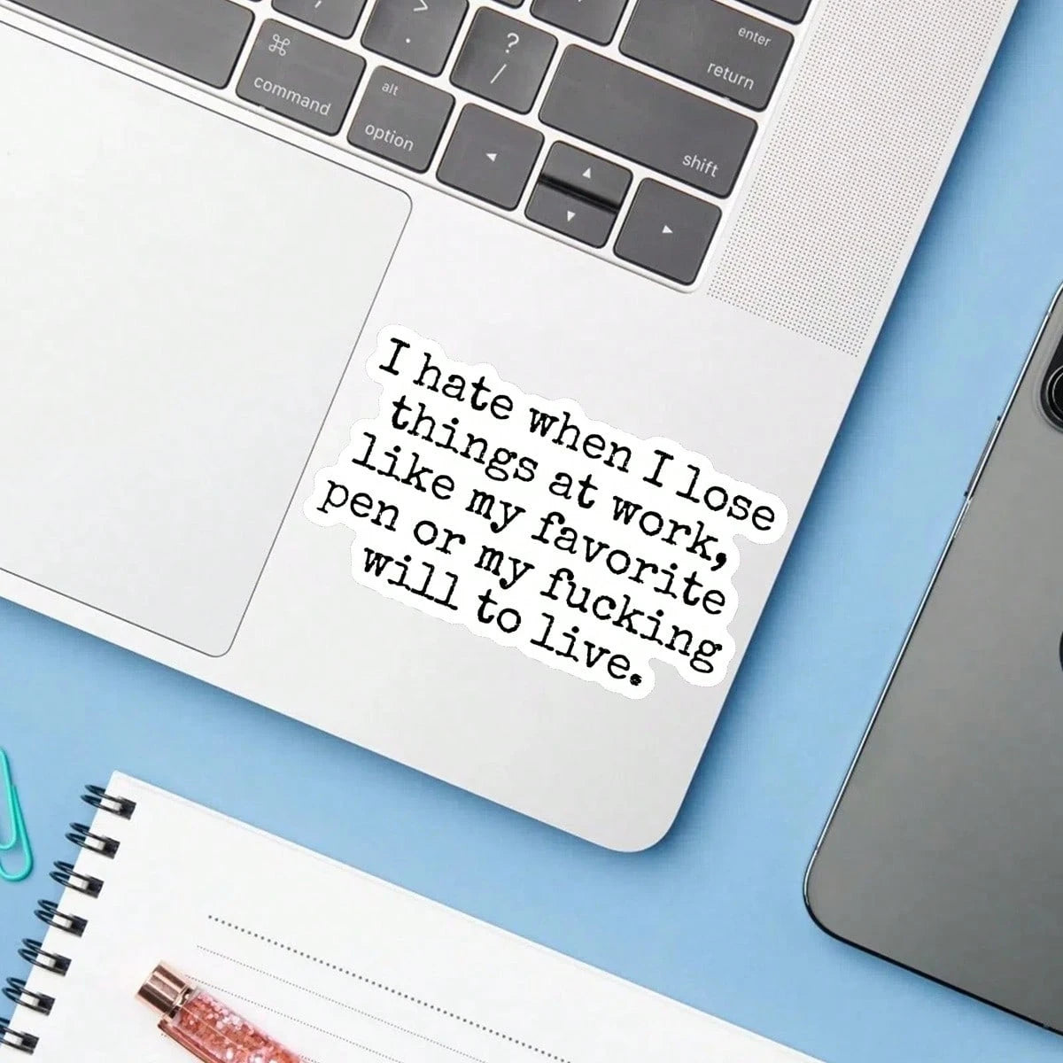 1PC Workplace Sarcasm Quote Vinyl Sticker, Waterproof Lost Pen Office Humor Decal With Black Typewriter Text Style For Laptop, Water Bottle, Notebook, Journal, Phone Case, Luggage Decor