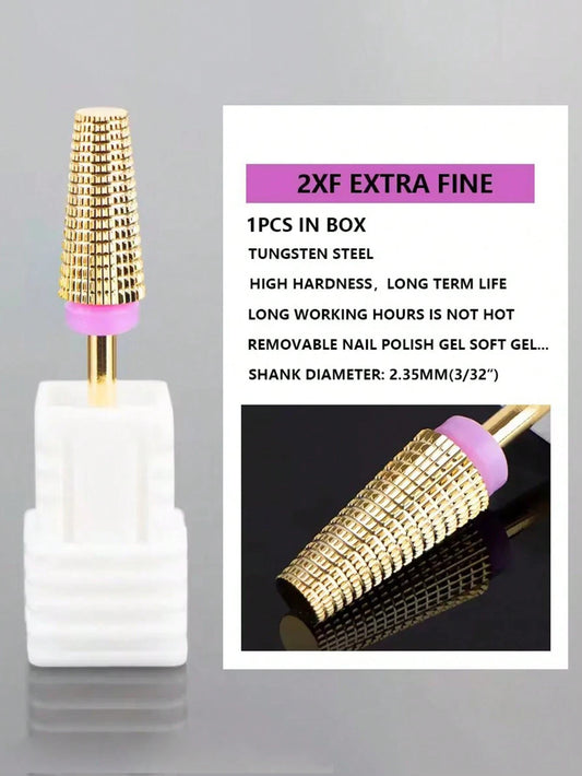1pc XXF Gold 5-In-1 Tungsten Steel Nail Drill Bit, Suitable For Electric Nail Drill, Efficient Nail File, Nail Care