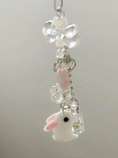 1pc Y2K Cute Resin Bell Rabbit Pendant Phone Lanyard, Creative Accessory