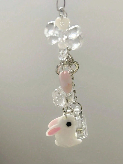 1pc Y2K Cute Resin Bell Rabbit Pendant Phone Lanyard, Creative Accessory