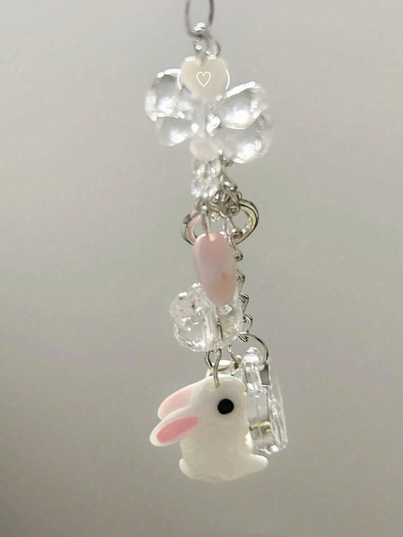 1pc Y2K Cute Resin Bell Rabbit Pendant Phone Lanyard, Creative Accessory