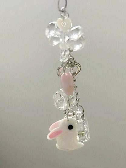 1pc Y2K Cute Resin Bell Rabbit Pendant Phone Lanyard, Creative Accessory