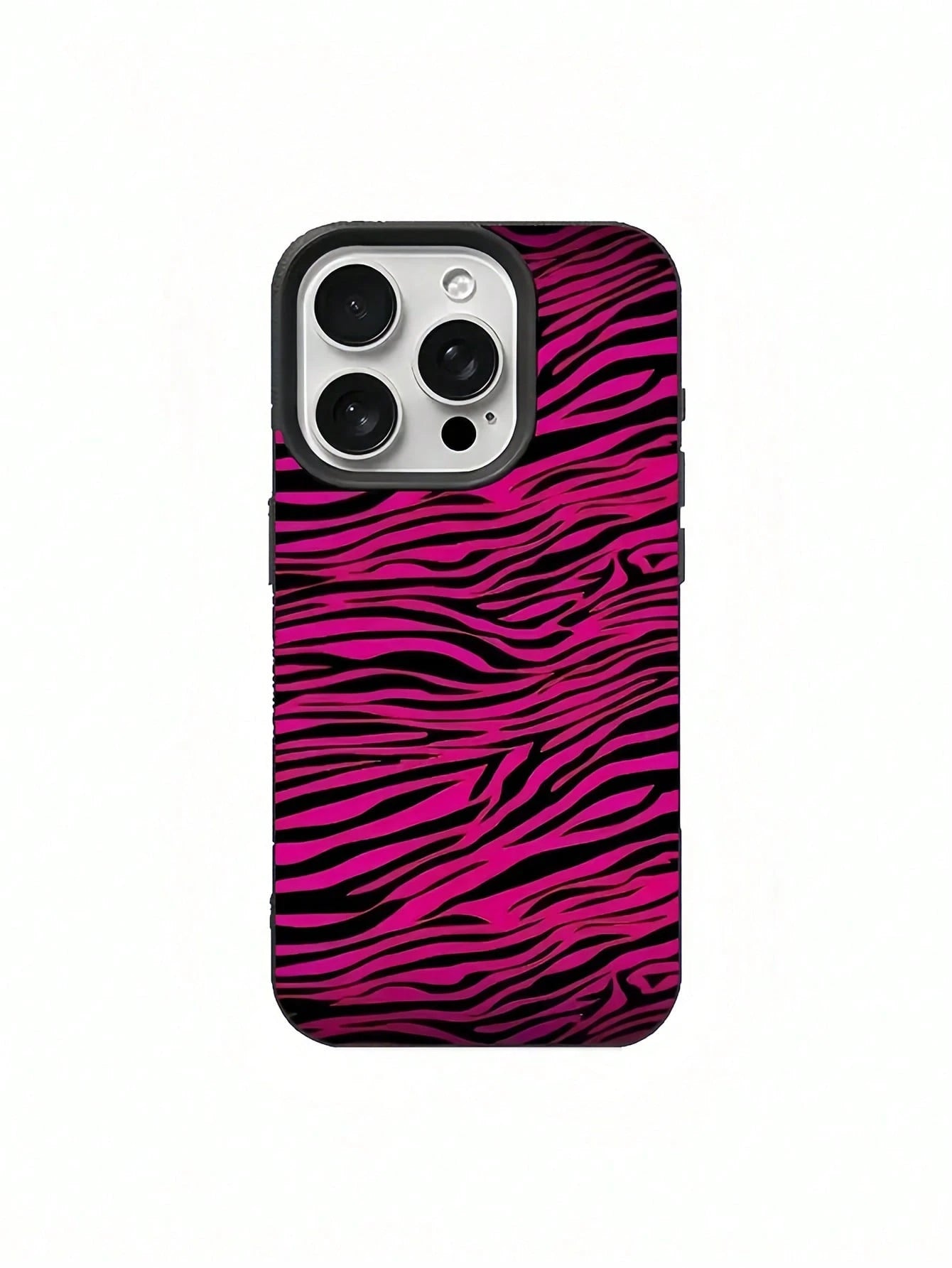 1pc Zebra Pattern Fashion Black & Pink TPU Shockproof Phone Case Compatible With Apple 16 15 14 13 12 11 Pro Max Birthday Gift Spring Party
