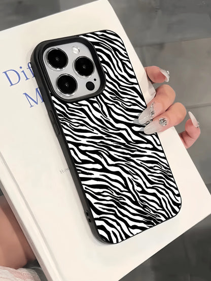 1pc Zebra Pattern Fashion Black & Pink TPU Shockproof Phone Case Compatible With Apple 16 15 14 13 12 11 Pro Max Birthday Gift Spring Party
