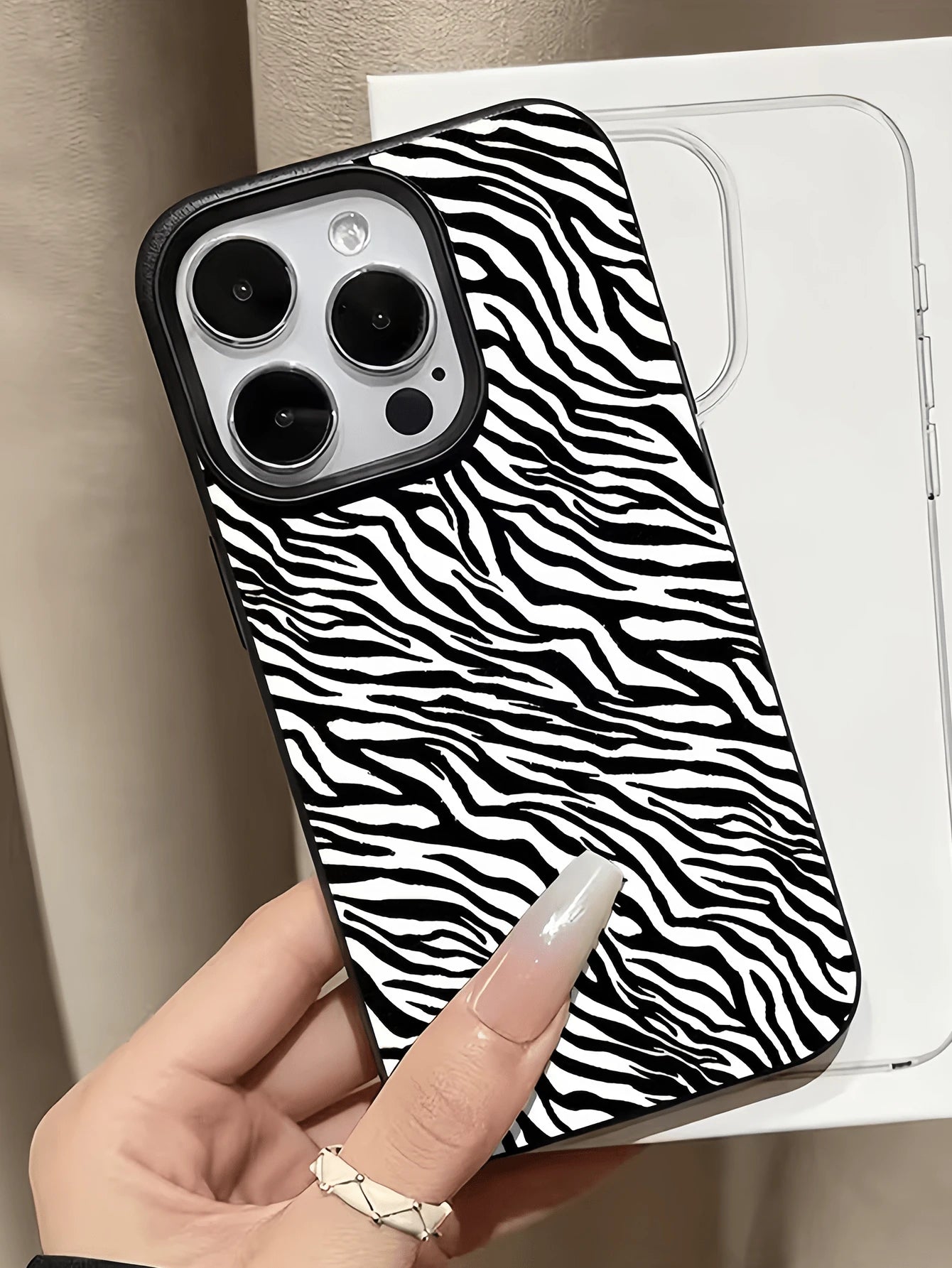 1pc Zebra Pattern Fashion Black & Pink TPU Shockproof Phone Case Compatible With Apple 16 15 14 13 12 11 Pro Max Birthday Gift Spring Party