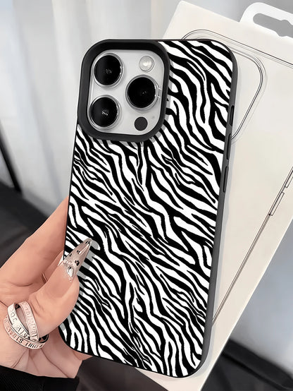 1pc Zebra Pattern Fashion Black & Pink TPU Shockproof Phone Case Compatible With Apple 16 15 14 13 12 11 Pro Max Birthday Gift Spring Party