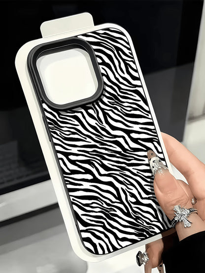 1pc Zebra Pattern Fashion Black & Pink TPU Shockproof Phone Case Compatible With Apple 16 15 14 13 12 11 Pro Max Birthday Gift Spring Party
