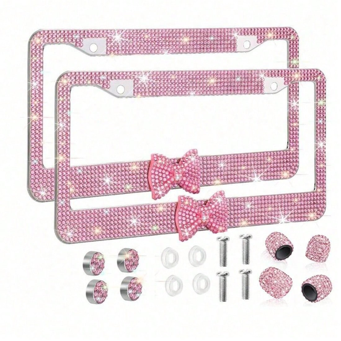 1Pcs Pink Bow License Plate Light Frame, Cute Binding Decoration, Shiny Car License Plate Frame, License Plate Protection, A Must-Have For Car Gifts