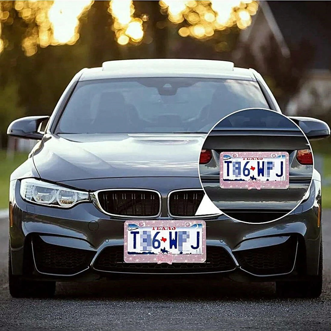 1Pcs Pink Bow License Plate Light Frame, Cute Binding Decoration, Shiny Car License Plate Frame, License Plate Protection, A Must-Have For Car Gifts