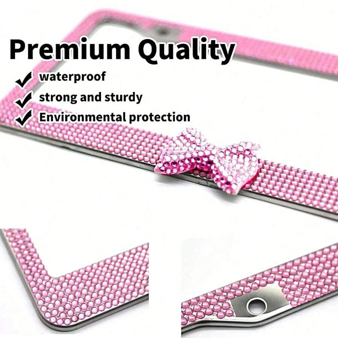 1Pcs Pink Bow License Plate Light Frame, Cute Binding Decoration, Shiny Car License Plate Frame, License Plate Protection, A Must-Have For Car Gifts