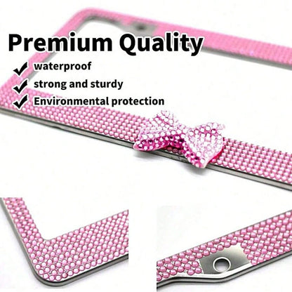 1Pcs Pink Bow License Plate Light Frame, Cute Binding Decoration, Shiny Car License Plate Frame, License Plate Protection, A Must-Have For Car Gifts