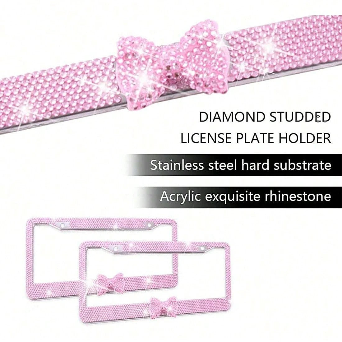 1Pcs Pink Bow License Plate Light Frame, Cute Binding Decoration, Shiny Car License Plate Frame, License Plate Protection, A Must-Have For Car Gifts