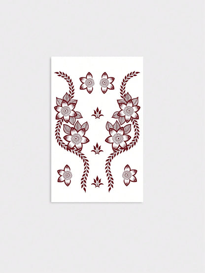 1sheet Henna Long Lasting Waterproof Palm Finger Split Floral Tattoo Sticker, Bohemian Fake Tattoo, Body Art Decal For Hand & Wedding Vacation Portrait Shooting Temporary Tattoo