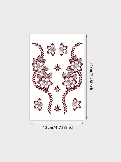 1sheet Henna Long Lasting Waterproof Palm Finger Split Floral Tattoo Sticker, Bohemian Fake Tattoo, Body Art Decal For Hand & Wedding Vacation Portrait Shooting Temporary Tattoo