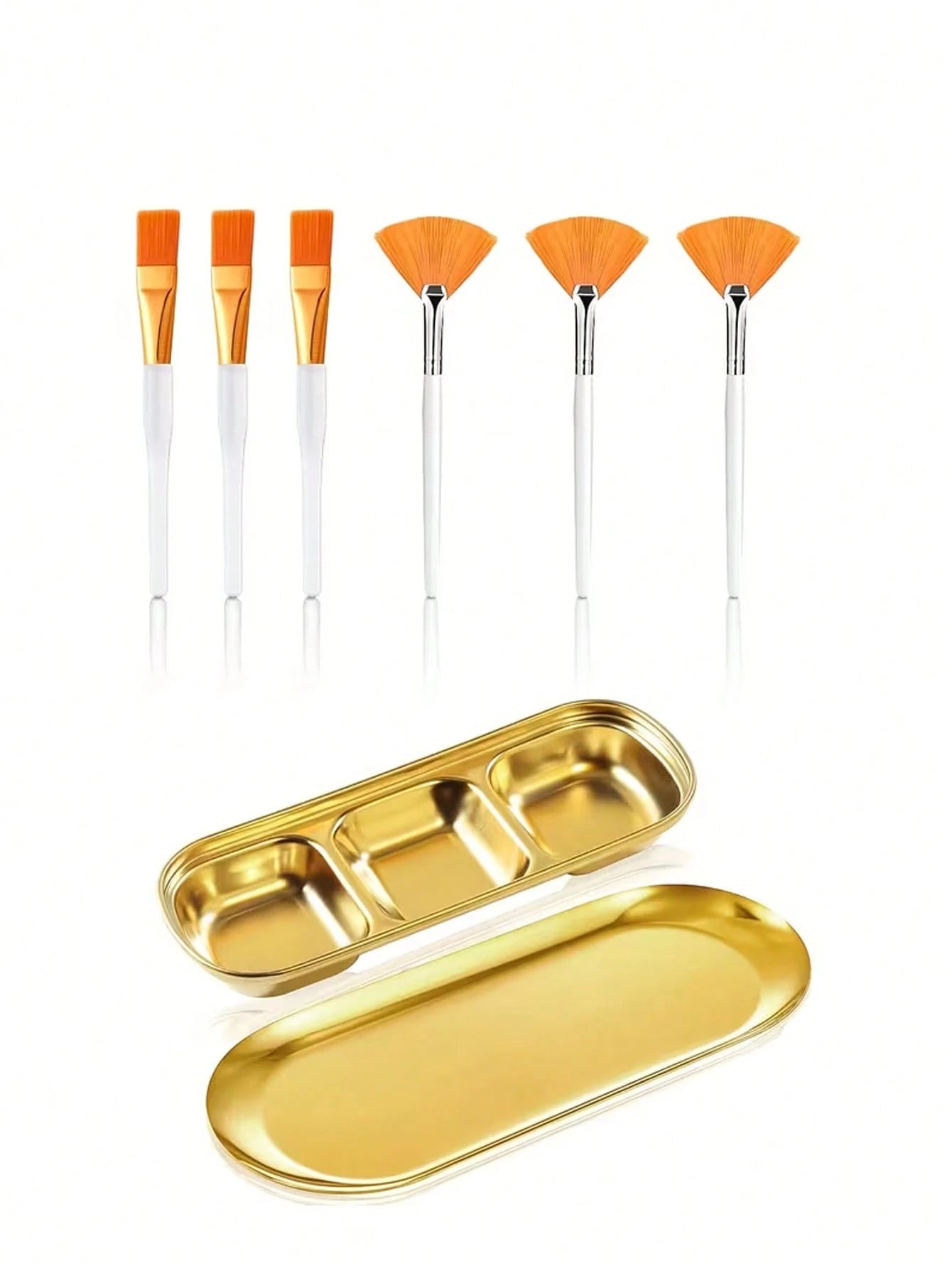2/3/8/9/10/11/21pcs Facial Beauty Spa Care Tool Set, Stainless Steel Gold Mixing Bowl, DIY Accessories, Gold Tray, Divided Gold Tray, Face Fan Brush, Face Mask Brush, Facial Cleansing Compressed Round