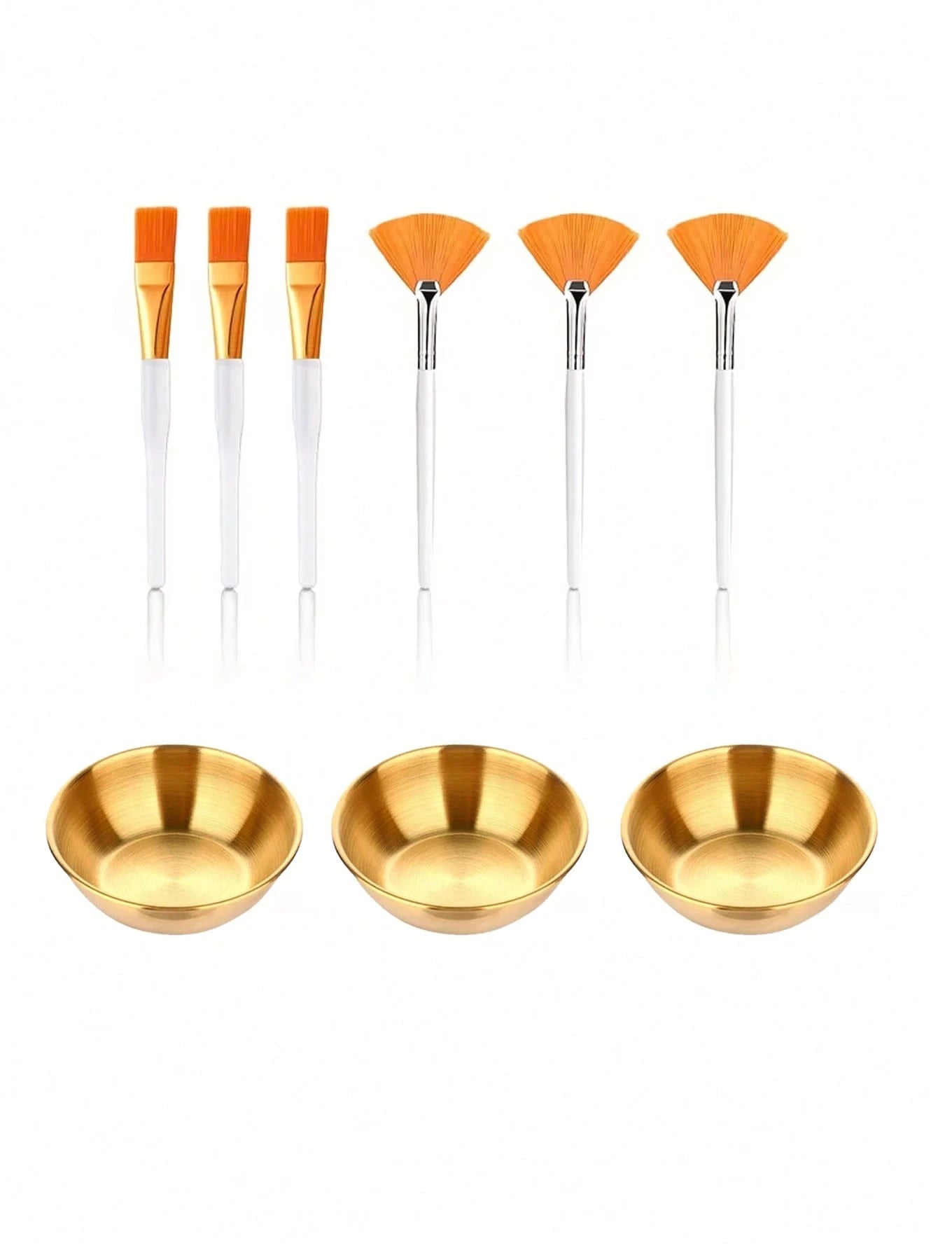 2/3/8/9/10/11/21pcs Facial Beauty Spa Care Tool Set, Stainless Steel Gold Mixing Bowl, DIY Accessories, Gold Tray, Divided Gold Tray, Face Fan Brush, Face Mask Brush, Facial Cleansing Compressed Round