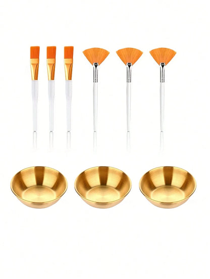 2/3/8/9/10/11/21pcs Facial Beauty Spa Care Tool Set, Stainless Steel Gold Mixing Bowl, DIY Accessories, Gold Tray, Divided Gold Tray, Face Fan Brush, Face Mask Brush, Facial Cleansing Compressed Round