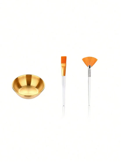 2/3/8/9/10/11/21pcs Facial Beauty Spa Care Tool Set, Stainless Steel Gold Mixing Bowl, DIY Accessories, Gold Tray, Divided Gold Tray, Face Fan Brush, Face Mask Brush, Facial Cleansing Compressed Round