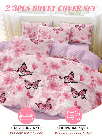 2/3pcs Butterfly Duvet Cover Set, Bedding Set, Room Decor, Skin-Friendly Comfortable, Soft And Cozy, Zipper & Corner Ties, Breathable And Lightweight, Silky Smooth, All Seasons, Fits Single/Double/Kin