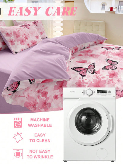 2/3pcs Butterfly Duvet Cover Set, Bedding Set, Room Decor, Skin-Friendly Comfortable, Soft And Cozy, Zipper & Corner Ties, Breathable And Lightweight, Silky Smooth, All Seasons, Fits Single/Double/Kin