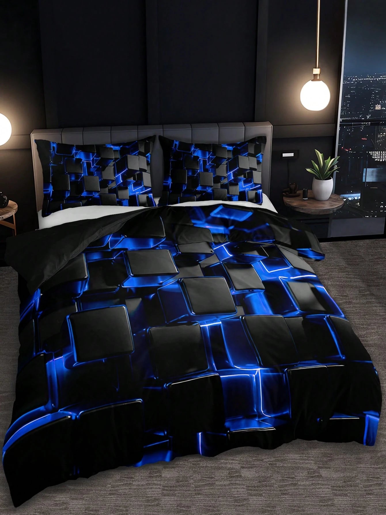 2/3pcs Stylish Blue 3D Cube Geometric Pattern Duvet Cover Set (1 Duvet Cover + 1/2 Pillowcase, Pillow Insert Not Included), High Definition Print For Home & Dorm