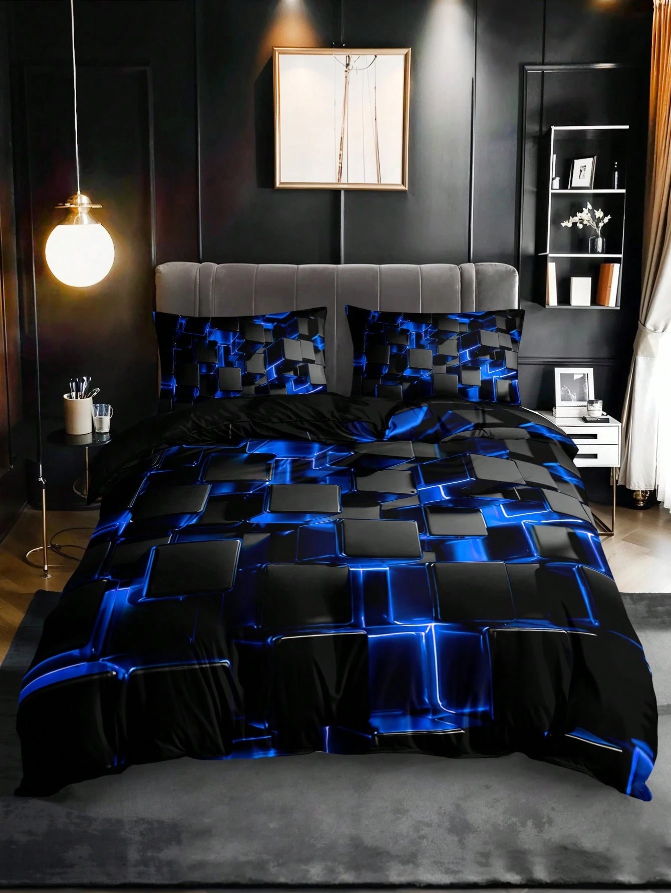 2/3pcs Stylish Blue 3D Cube Geometric Pattern Duvet Cover Set (1 Duvet Cover + 1/2 Pillowcase, Pillow Insert Not Included), High Definition Print For Home & Dorm
