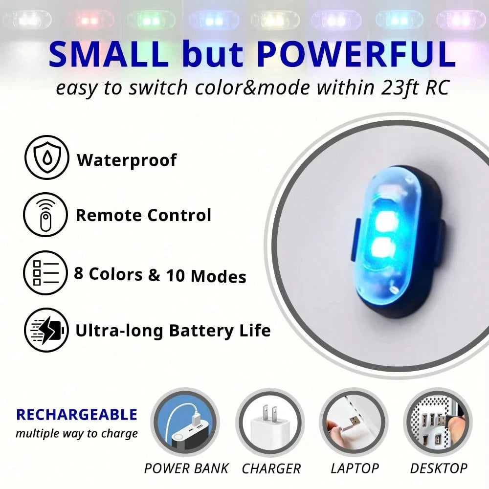 2/4/6/8wireless LED Lights With Remote Control, 8-Color USB Charging High Brightness LED Lights, Mini Cycling Lights, Suitable For Cars, Drones, Motorcycles, And Bicycles