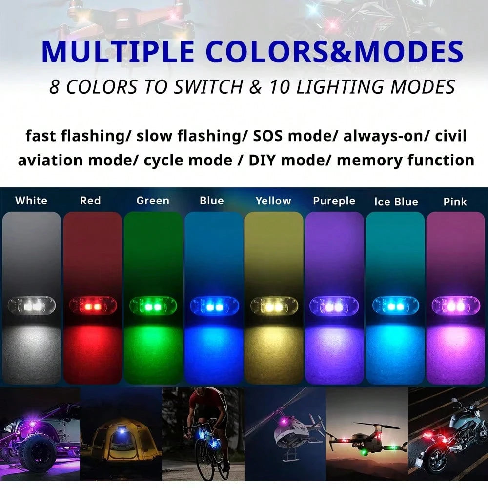 2/4/6/8wireless LED Lights With Remote Control, 8-Color USB Charging High Brightness LED Lights, Mini Cycling Lights, Suitable For Cars, Drones, Motorcycles, And Bicycles