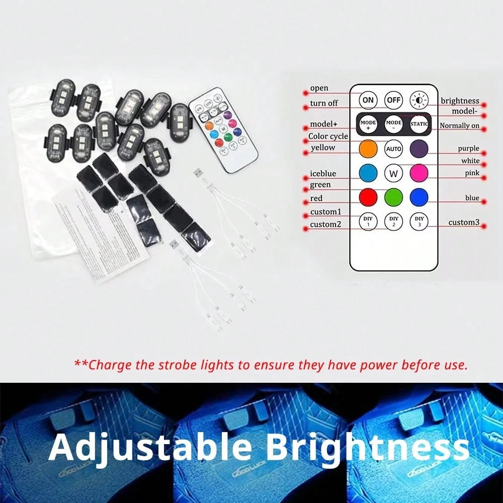 2/4/6/8wireless LED Lights With Remote Control, 8-Color USB Charging High Brightness LED Lights, Mini Cycling Lights, Suitable For Cars, Drones, Motorcycles, And Bicycles