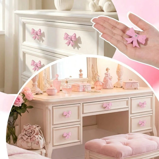 2/4pcs Pink Bow Drawer Pulls- Decorative Handles With Screws, Cute Style For Kids Bedroom Wardrobe Drawers, Cabinets And Other Furniture