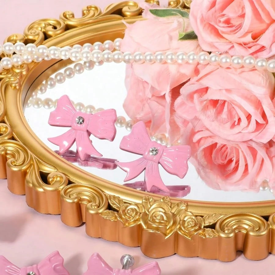 2/4pcs Pink Bow Drawer Pulls- Decorative Handles With Screws, Cute Style For Kids Bedroom Wardrobe Drawers, Cabinets And Other Furniture